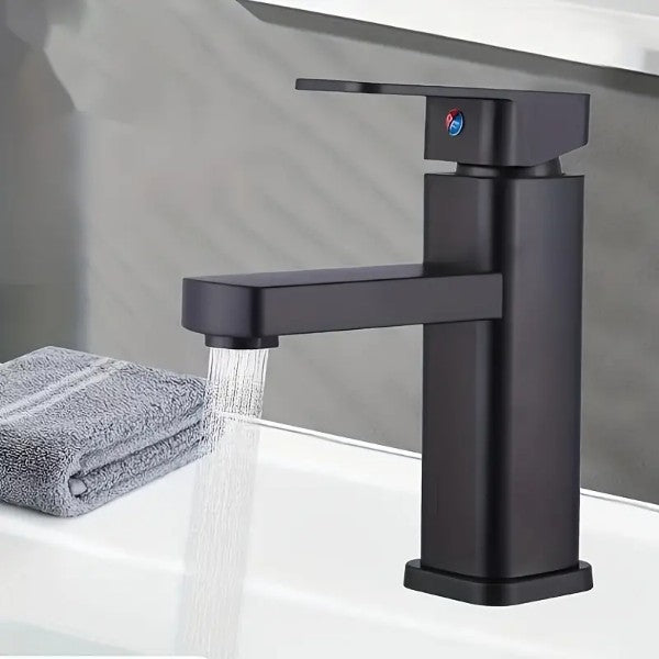 Bathroom Black Basin Faucet Stainless Steel Body 1pc